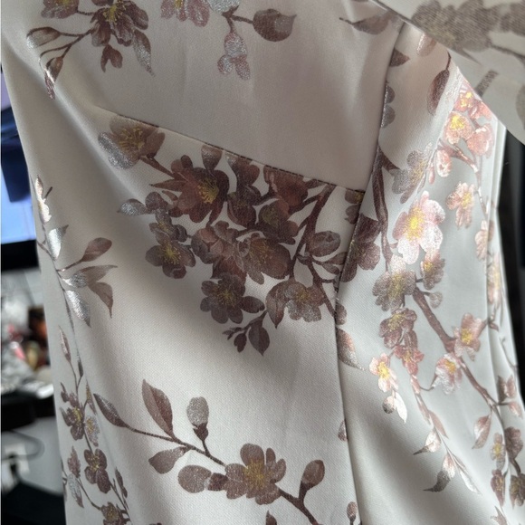 Shelby & Palmer Sheath Dress Women's Size 10 Ruched Sleeve Floral Ivory Stretch - Picture 3 of 16